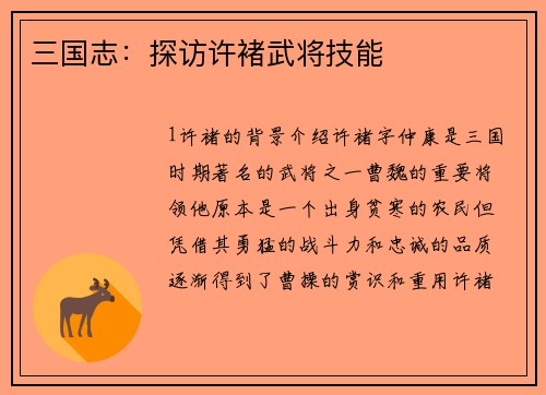 三国志：探访许褚武将技能